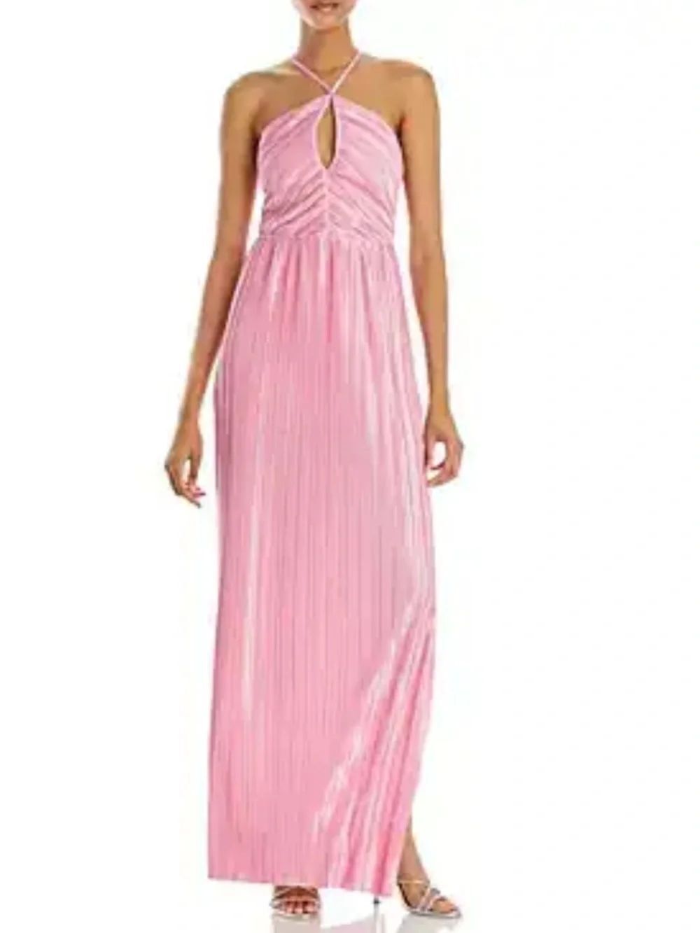 AMANDA UPRICHARD Jelisa Pleated Maxi Dress Pink Low-Cut Sz Large
